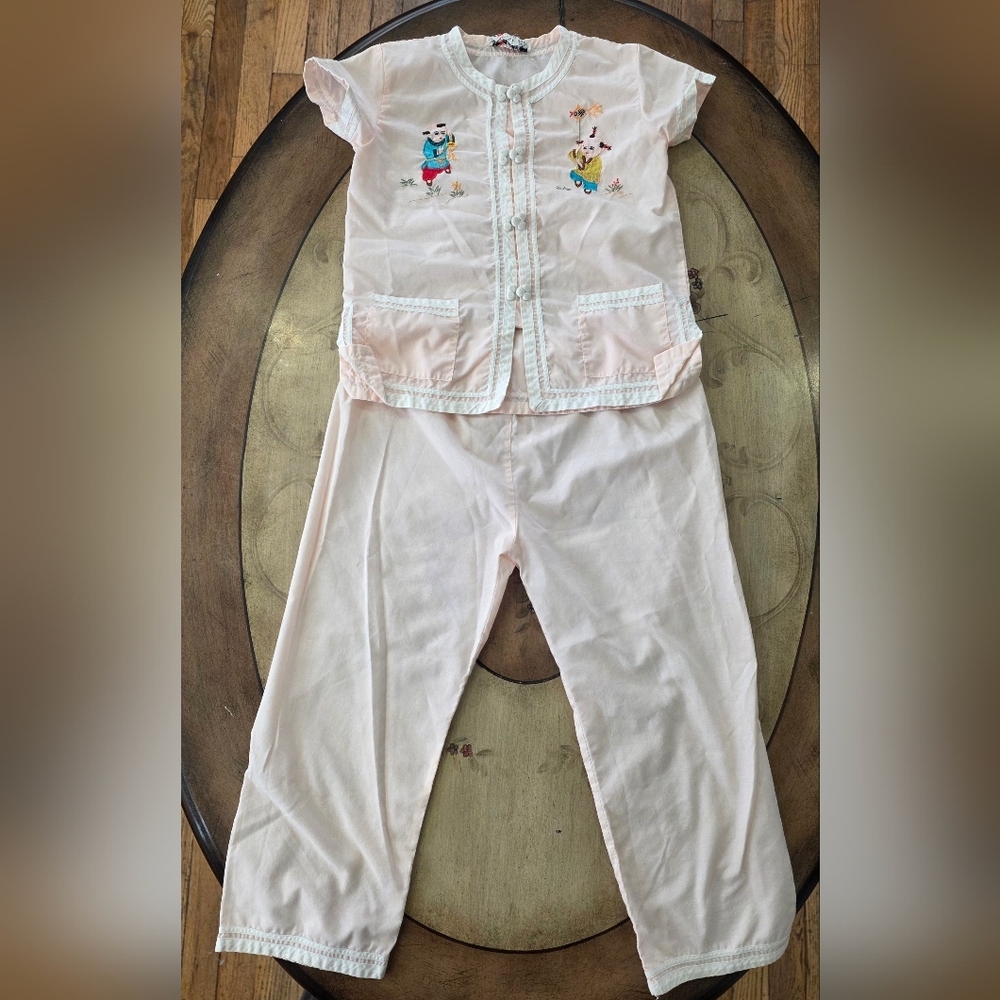 2pc Duckling Vintage Chinese Kids Shirt& Matching Pants Made In China Size 6